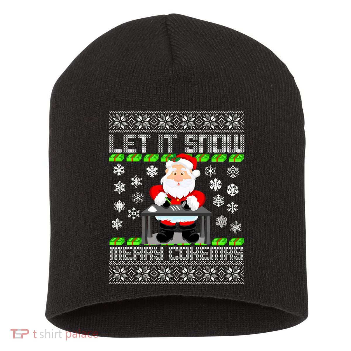 Let It Snow Merry Cokemas Santa Claus Ugly Christmas Short Acrylic Beanie