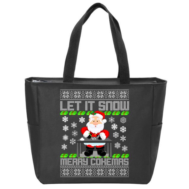 Let It Snow Merry Cokemas Santa Claus Ugly Christmas Zip Tote Bag