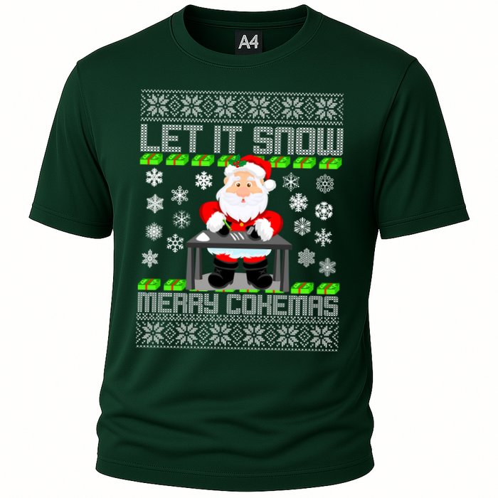Let It Snow Merry Cokemas Santa Claus Ugly Christmas Cooling Performance Crew T-Shirt