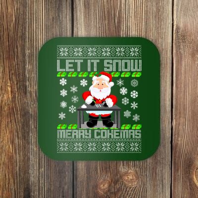 Let It Snow Merry Cokemas Santa Claus Ugly Christmas Coaster