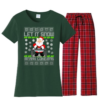 Let It Snow Merry Cokemas Santa Claus Ugly Christmas Women's Flannel Pajama Set