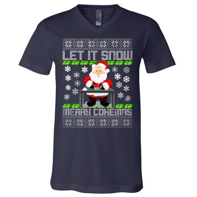 Let It Snow Merry Cokemas Santa Claus Ugly Christmas V-Neck T-Shirt