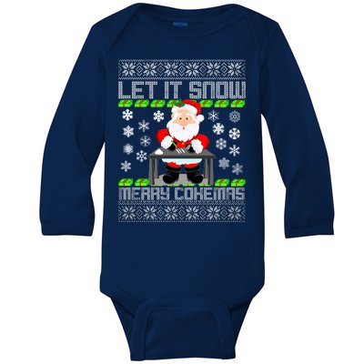 Let It Snow Merry Cokemas Santa Claus Ugly Christmas Baby Long Sleeve Bodysuit