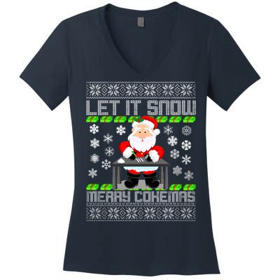 Let It Snow Merry Cokemas Santa Claus Ugly Christmas Women's V-Neck T-Shirt