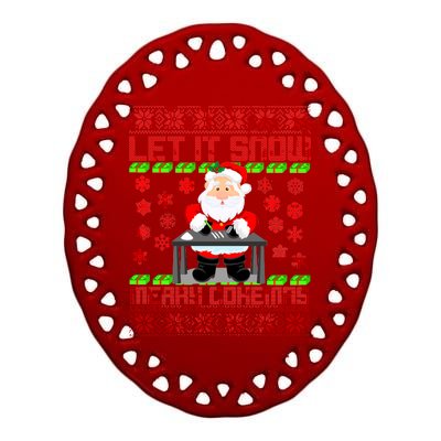 Let It Snow Merry Cokemas Santa Claus Ugly Christmas Ceramic Oval Ornament