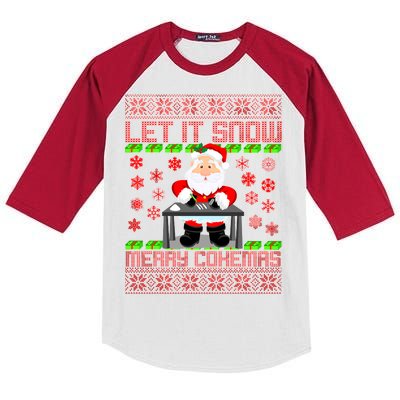 Let It Snow Merry Cokemas Santa Claus Ugly Christmas Kids Colorblock Raglan Jersey