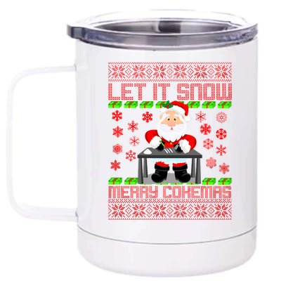 Let It Snow Merry Cokemas Santa Claus Ugly Christmas 12 oz Stainless Steel Tumbler Cup