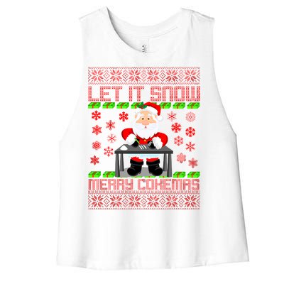 Let It Snow Merry Cokemas Santa Claus Ugly Christmas Women's Racerback Cropped Tank