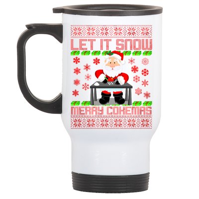 Let It Snow Merry Cokemas Santa Claus Ugly Christmas Stainless Steel Travel Mug