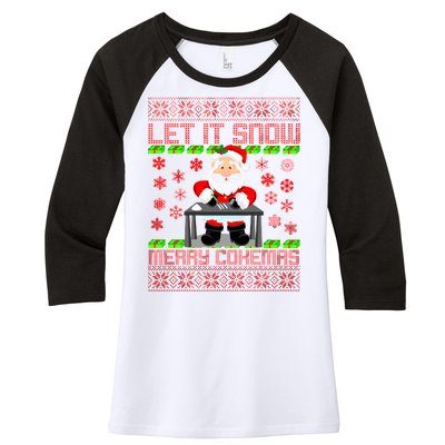 Let It Snow Merry Cokemas Santa Claus Ugly Christmas Women's Tri-Blend 3/4-Sleeve Raglan Shirt