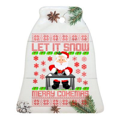 Let It Snow Merry Cokemas Santa Claus Ugly Christmas Ceramic Bell Ornament