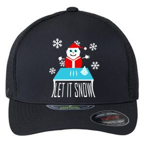 Let it Snow Snow Man Santa Ugly Christmas Flexfit Unipanel Trucker Cap