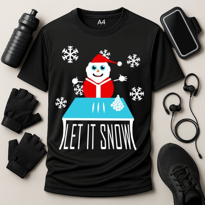Let it Snow Snow Man Santa Ugly Christmas Cooling Performance Crew T-Shirt