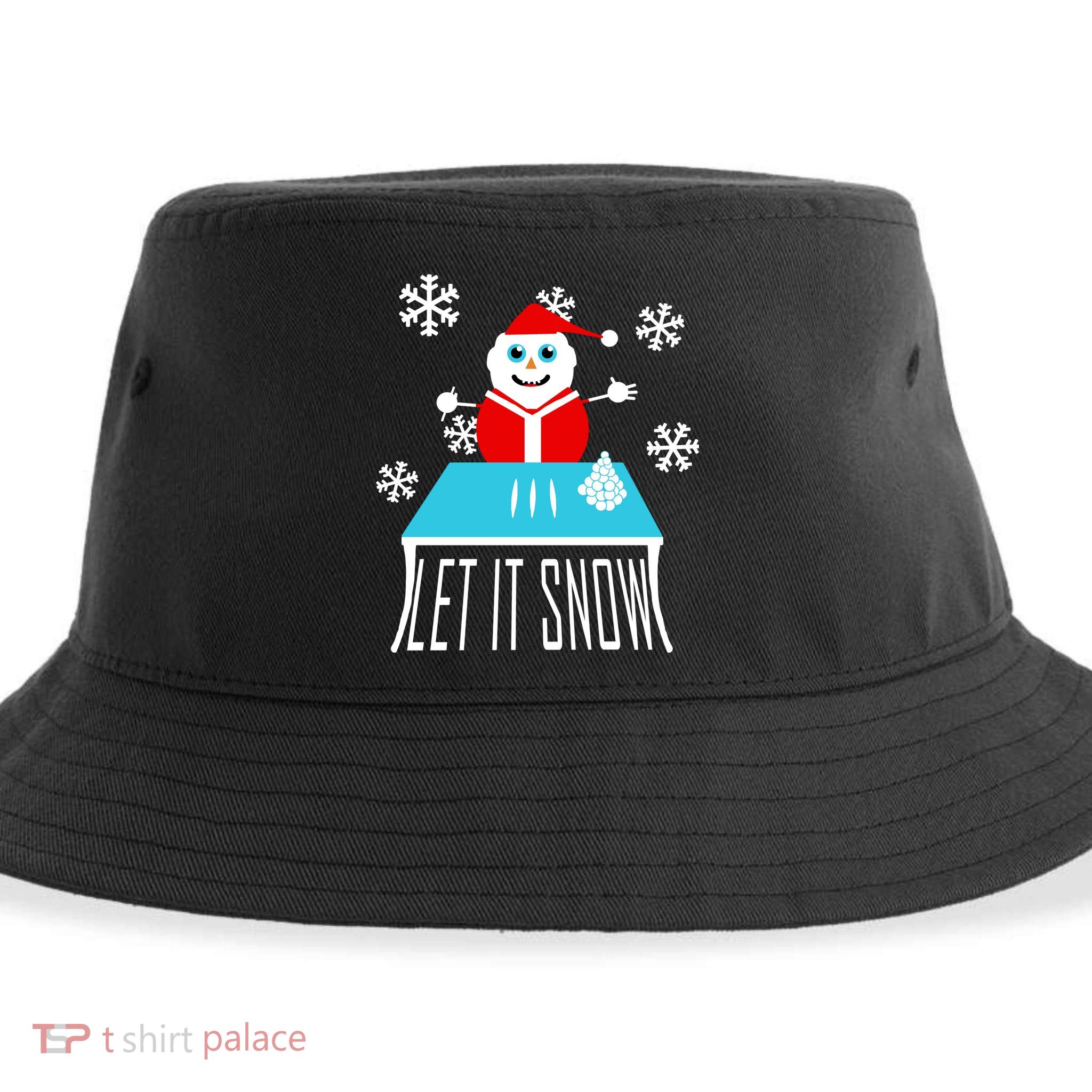 Let it Snow Snow Man Santa Ugly Christmas Sustainable Bucket Hat