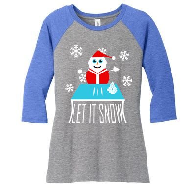 Let it Snow Snow Man Santa Ugly Christmas Women's Tri-Blend 3/4-Sleeve Raglan Shirt