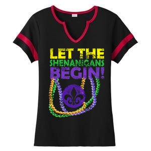 Let Shenanigans Begins Mardi Gras Ladies Halftime Notch Neck Tee