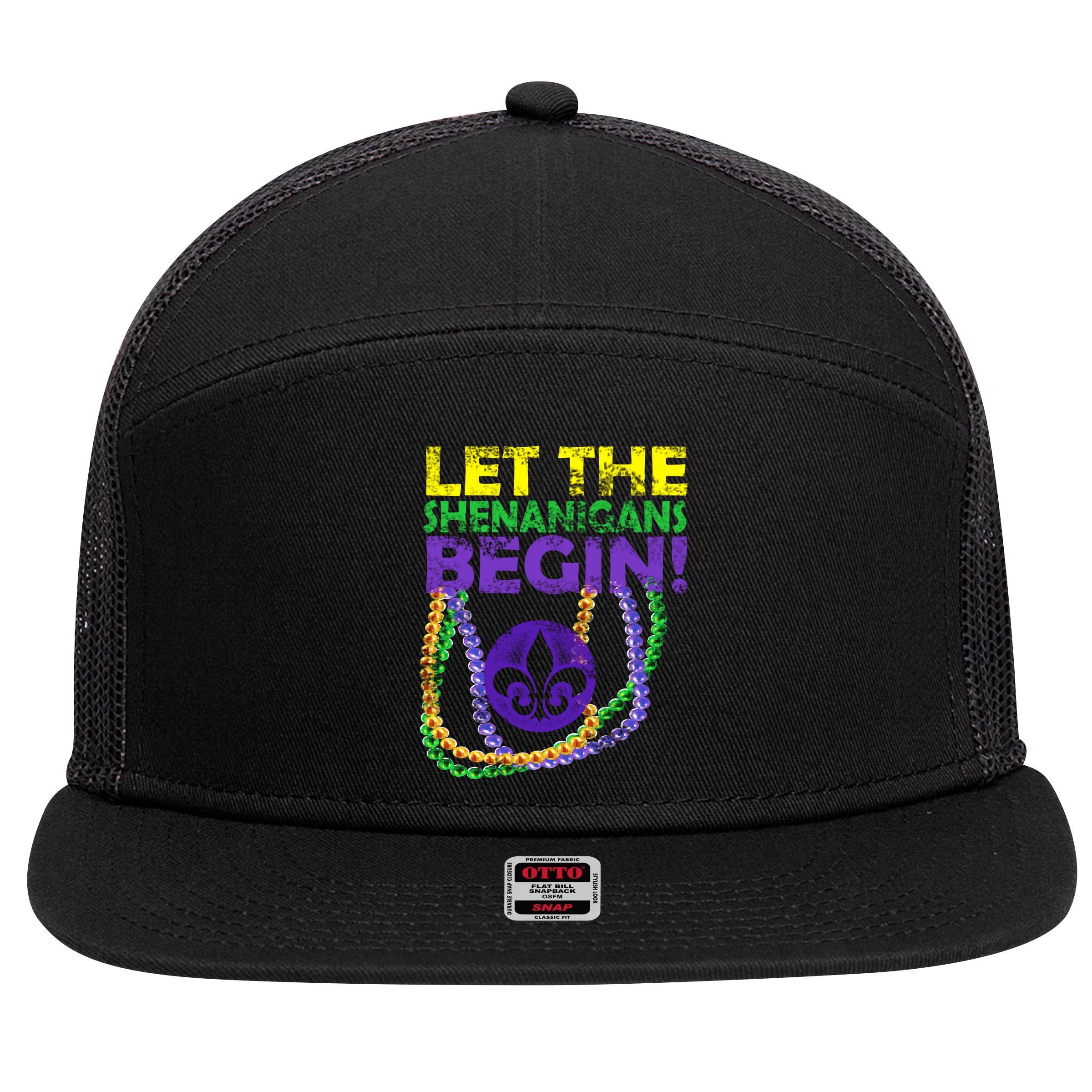 Let Shenanigans Begins Mardi Gras 7 Panel Mesh Trucker Snapback Hat