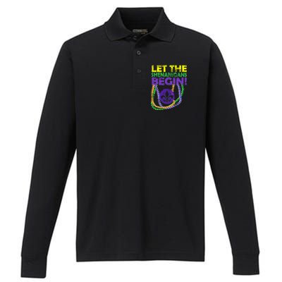 Let Shenanigans Begins Mardi Gras Performance Long Sleeve Polo