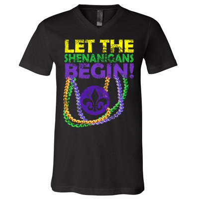 Let Shenanigans Begins Mardi Gras V-Neck T-Shirt