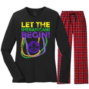 Let Shenanigans Begins Mardi Gras Women's Long Sleeve Flannel Pajama Set 