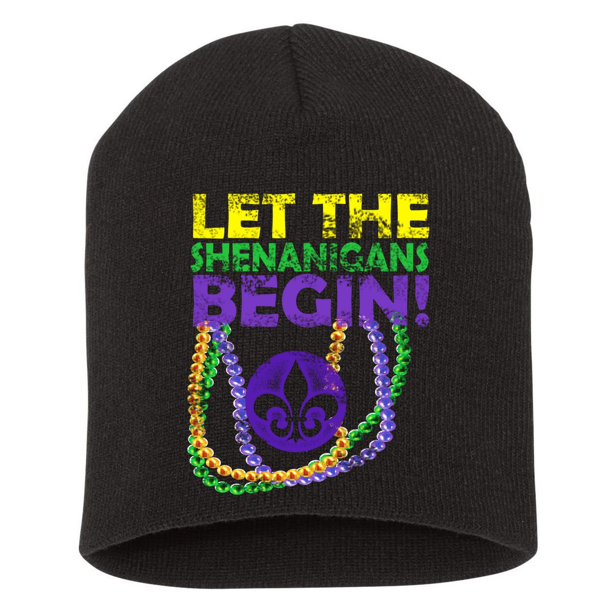 Let Shenanigans Begins Mardi Gras Short Acrylic Beanie
