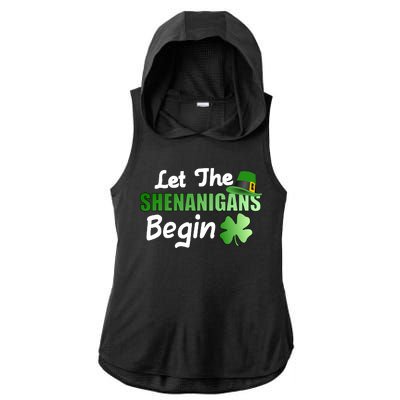 Let The Shenanigans Begin Funny St Patty Ladies PosiCharge Tri-Blend Wicking Draft Hoodie Tank