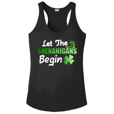 Let The Shenanigans Begin Funny St Patty Ladies PosiCharge Competitor Racerback Tank