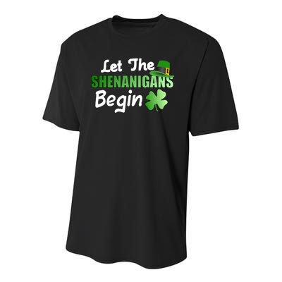 Let The Shenanigans Begin Funny St Patty Youth Performance Sprint T-Shirt