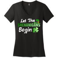 Let The Shenanigans Begin Funny St Patty Women's V-Neck T-Shirt