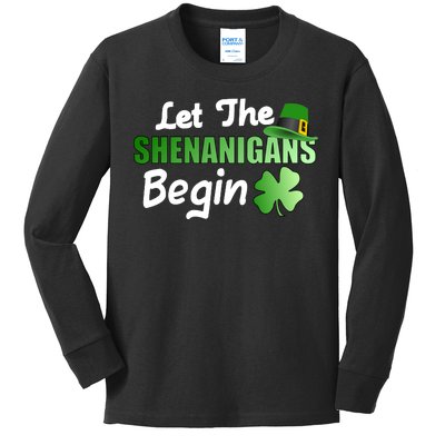 Let The Shenanigans Begin Funny St Patty Kids Long Sleeve Shirt