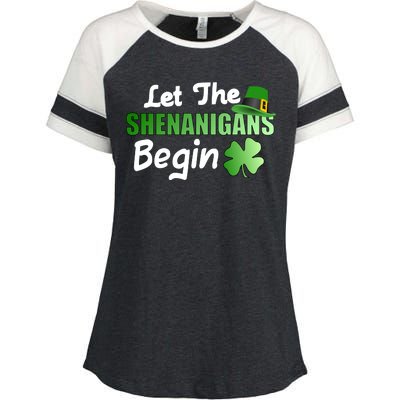 Let The Shenanigans Begin Funny St Patty Enza Ladies Jersey Colorblock Tee