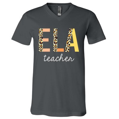 Leopard ELA Teacher English Language Arts Teacher V-Neck T-Shirt