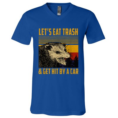 LetS Eat Trash And Get Hit By A Car Vintage Opossum V-Neck T-Shirt