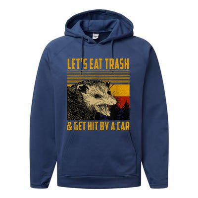 LetS Eat Trash And Get Hit By A Car Vintage Opossum Performance Fleece Hoodie