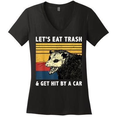 Let's Eat Trash & Get Hit By A Car Opossum Vintage Women's V-Neck T-Shirt