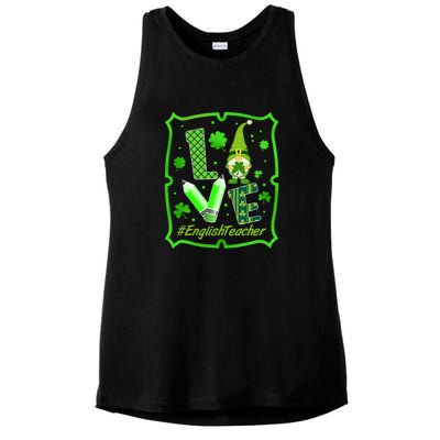 Love English Teacher Gnome St Patrick's Day Shamrock Ladies PosiCharge Tri-Blend Wicking Tank