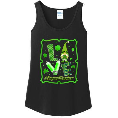 Love English Teacher Gnome St Patrick's Day Shamrock Ladies Essential Tank