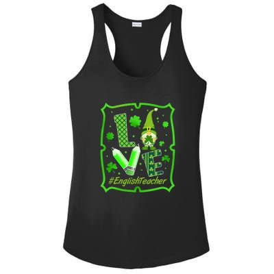 Love English Teacher Gnome St Patrick's Day Shamrock Ladies PosiCharge Competitor Racerback Tank