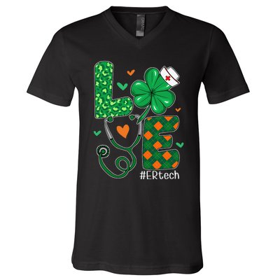 Love ER Tech Life Leopard Shamrock Saint Patrick's Day V-Neck T-Shirt