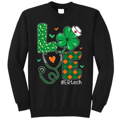 Love ER Tech Life Leopard Shamrock Saint Patrick's Day Tall Sweatshirt