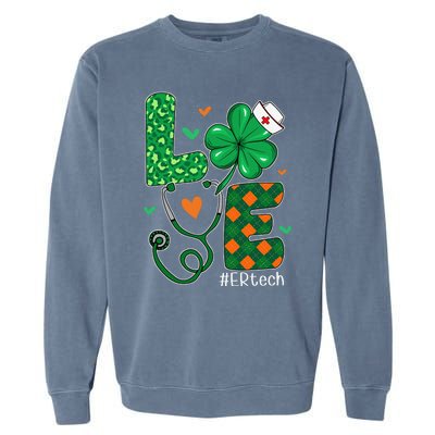 Love ER Tech Life Leopard Shamrock Saint Patrick's Day Garment-Dyed Sweatshirt