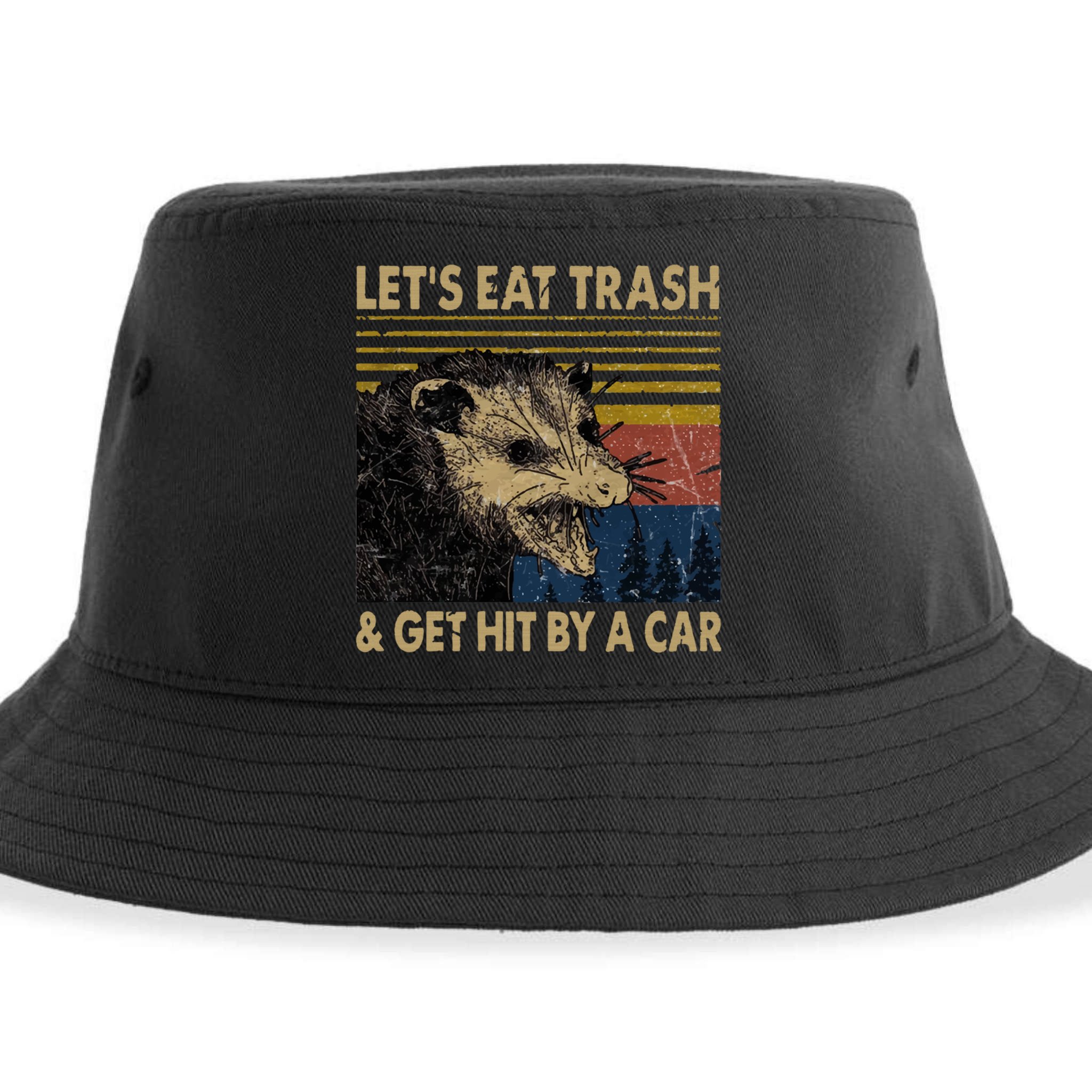 Lets Eat Trash And Get Hit By A Car Gift Vintage Opossum Gift Sustainable Bucket Hat