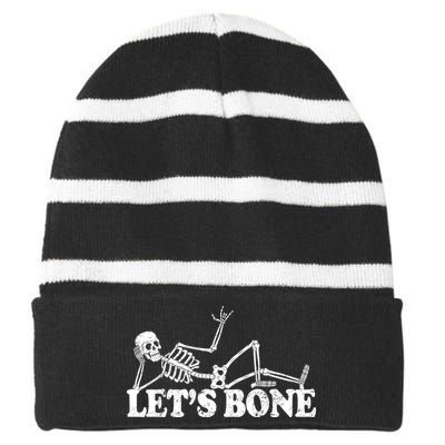 Let's Bone Funny Offensive And Rude Striped Beanie with Solid Band