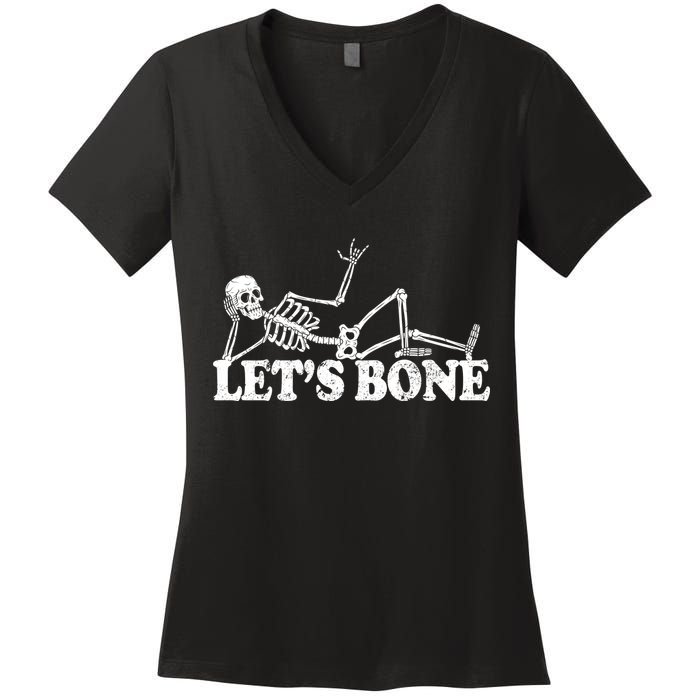Let's Bone Funny Offensive And Rude Women's V-Neck T-Shirt