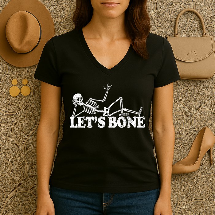 Let's Bone Funny Offensive And Rude Women's V-Neck T-Shirt
