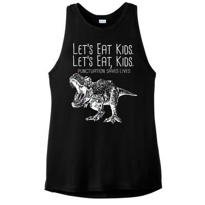 Let's Eat Kids Punctuation Saves Lives Dinosaur Ladies PosiCharge Tri-Blend Wicking Tank