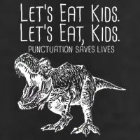 Let's Eat Kids Punctuation Saves Lives Dinosaur 7 Panel Mesh Trucker Snapback Hat