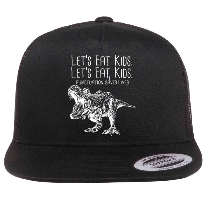 Let's Eat Kids Punctuation Saves Lives Dinosaur Flatbill Hat
