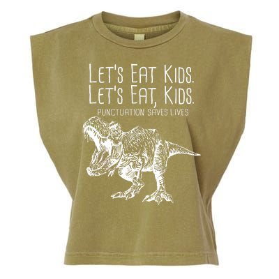 Let's Eat Kids Punctuation Saves Lives Dinosaur Garment-Dyed Women's Muscle Tee