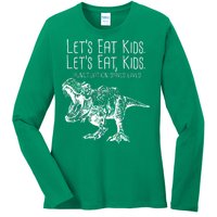 Let's Eat Kids Punctuation Saves Lives Dinosaur Ladies Long Sleeve Shirt